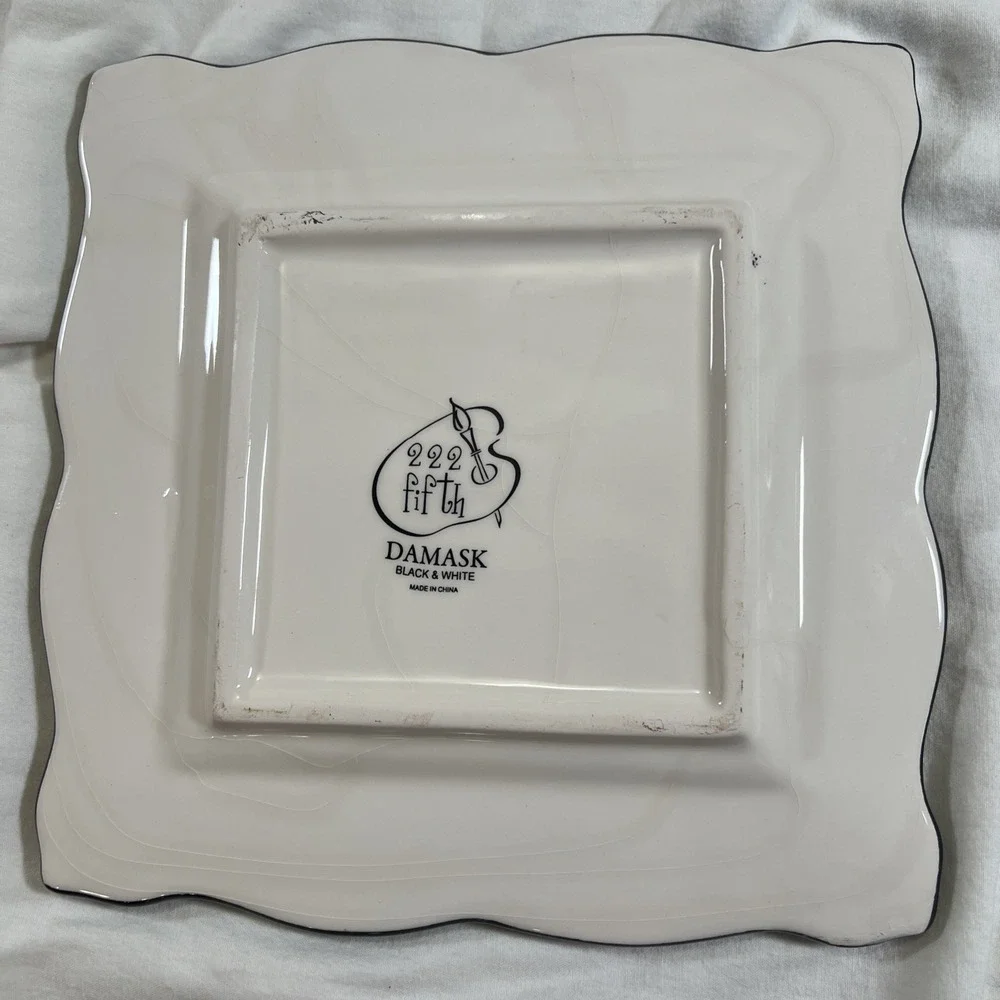 Certified International Black & White‎ Damask Square Plate 10